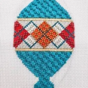 MCM Ornament - Teal Argyle Teardrop-18 Mesh
