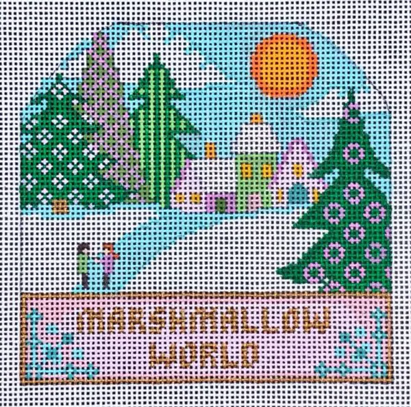 It's a Marshmallow World Snowdome Orn. - 3 Houses-18 Mesh