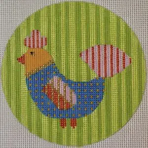 Mod Birds - Teal Bird on Green Stripe-18 Mesh