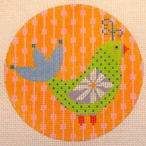 Green Bird on Orange-18 Mesh