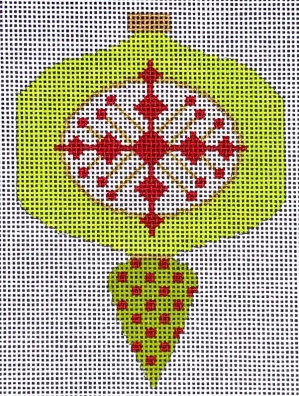 MCM Ornament - Green/Red Square Ball Drop-18 Mesh