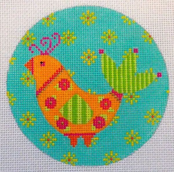 Orange Bird on Teal-18 Mesh