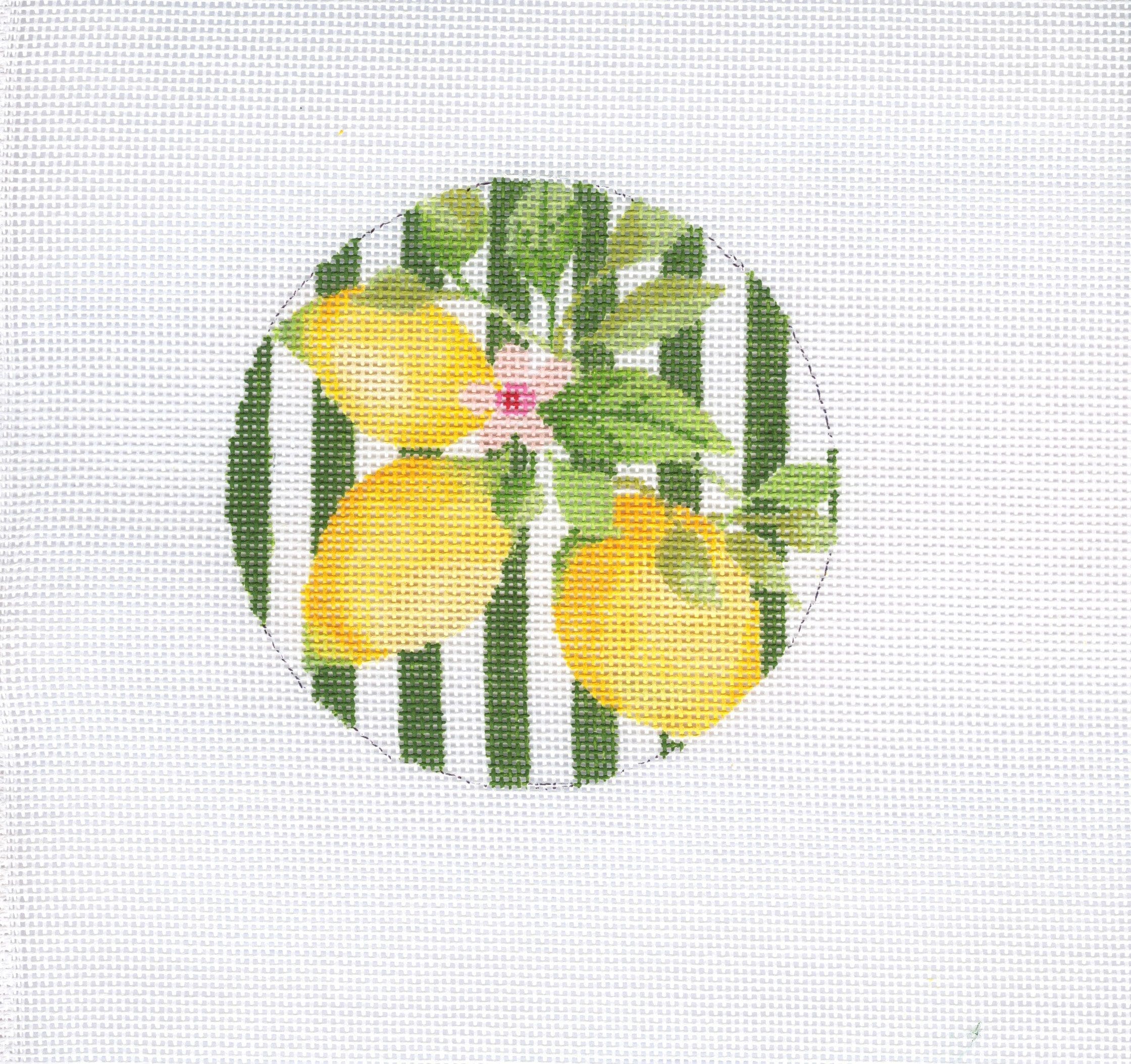 Lemons 4” Round18 Mesh Radish Roots Needlepoint