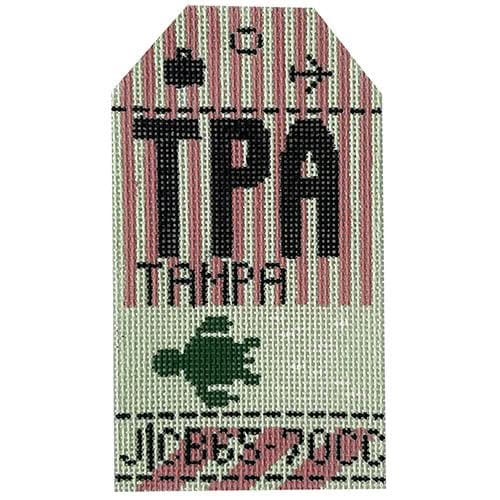 Tampa (TPA) Retro Travel Tag 3" x 5" 18 Mesh Radish Roots Needlepoint