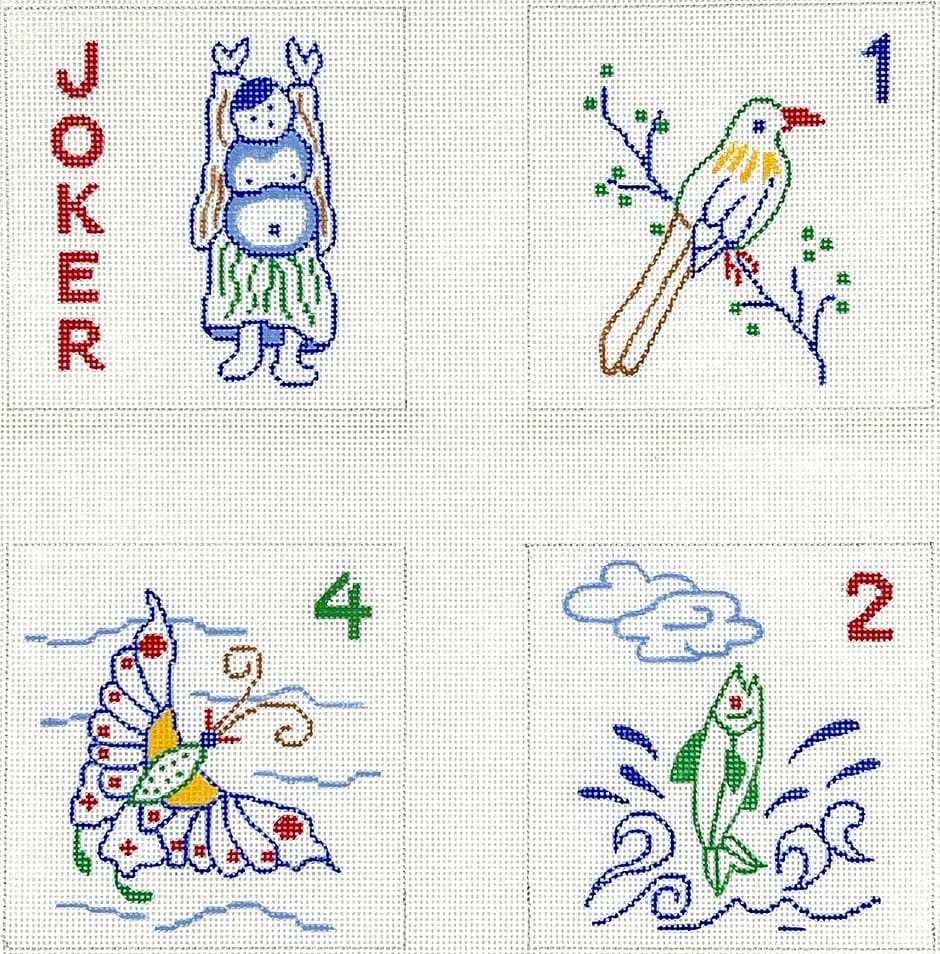Mahjong Coasters set of 4 4" 18 Mesh Radish Roots Needlepoint