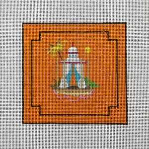 Tent Coaster with Orange Background - 4" Square- 18 Mesh