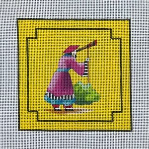 Figure with Spyglass Coaster - Yellow Background - 4" Square- 18 Mesh
