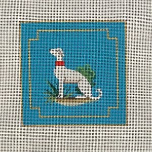 Dog Coaster with Blue Background - 4" Square- 18 Mesh