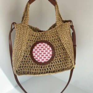 Crochet Tote - Camel Leather Trim