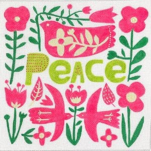 Peace with Flowers and Doves - Hot Pink, Greens, & Creams 8.75" x 8.5" - 18 Mesh