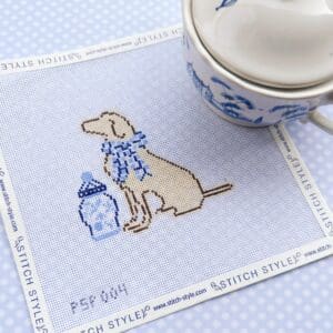 Dog with Ginger Jar and Blue Bow- 18 Mesh
