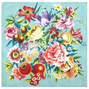 FF330-Large Floral Custom on Turquois-18" x 18" - 13M
