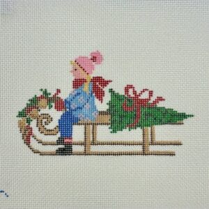 Festive Sled-Girl-5" x 3" -18 mesh
