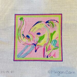 Pink Elephant Multi on Bright Pink- 6 5/8" square - 18 Mesh