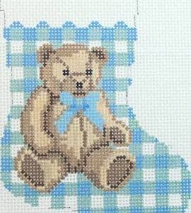 Blue Gingham Teddy Mini Stocking - 6" tall - 13 M