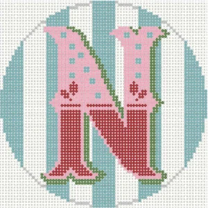 NOEL "N" ornament 4" round - 18 mesh