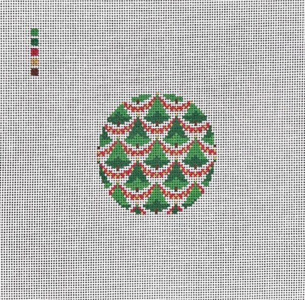 Bargello Christmas Tree Ornament- 2 3/4" Round- 18 Mesh