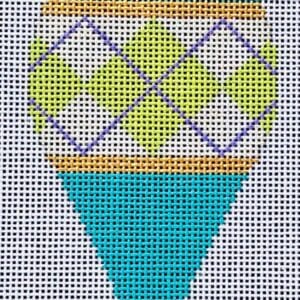Brilliant Baubles Orn. - Teal Argyle Teardrop-18 Mesh