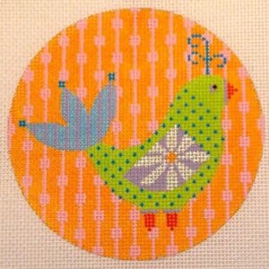 Green Bird on Orange-18 Mesh