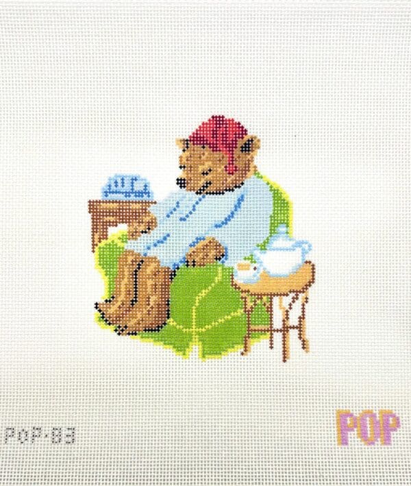 Sleepy Tea Bear-4" x 4.25"-18 Mesh